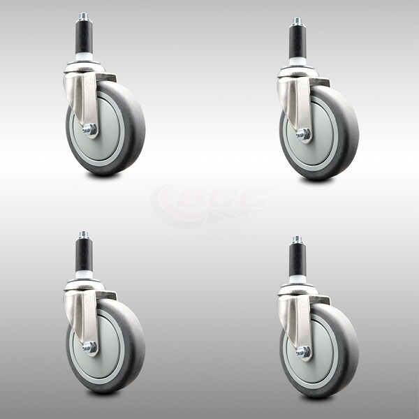 Service Caster 5 Inch 316SS Thermoplastic Rubber Swivel 1 Inch Expanding Stem Caster Set SCC-SS316EX20S514-TPRB-1-4 - main